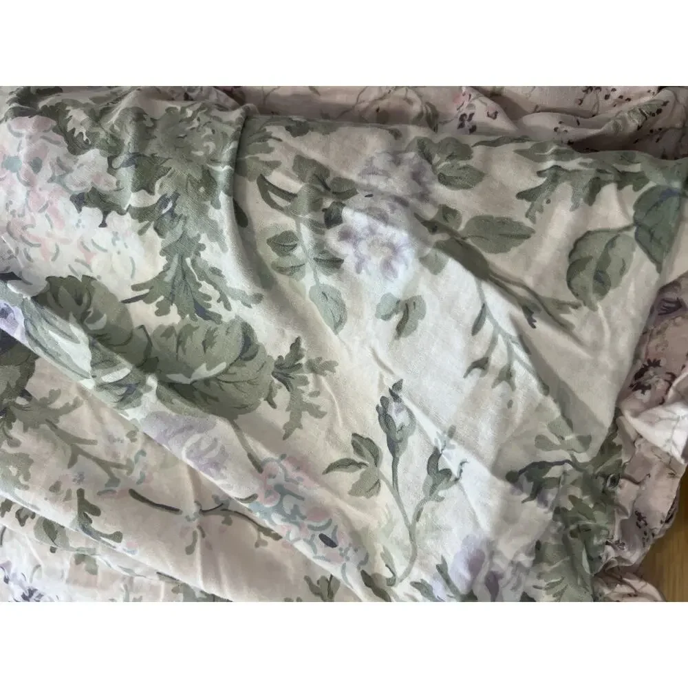 Rachel Ashwell Treasure Bohemian Pink Blue Floral Queen Duvet Cover Ruffled Edg